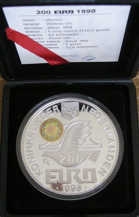 Nederland – 200 Euro zilver met Kinegram goud – Wenen 1998